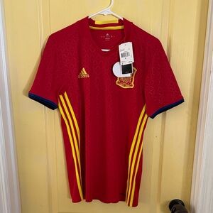 adidas Red Soccer Jersey with Yellow Accents
